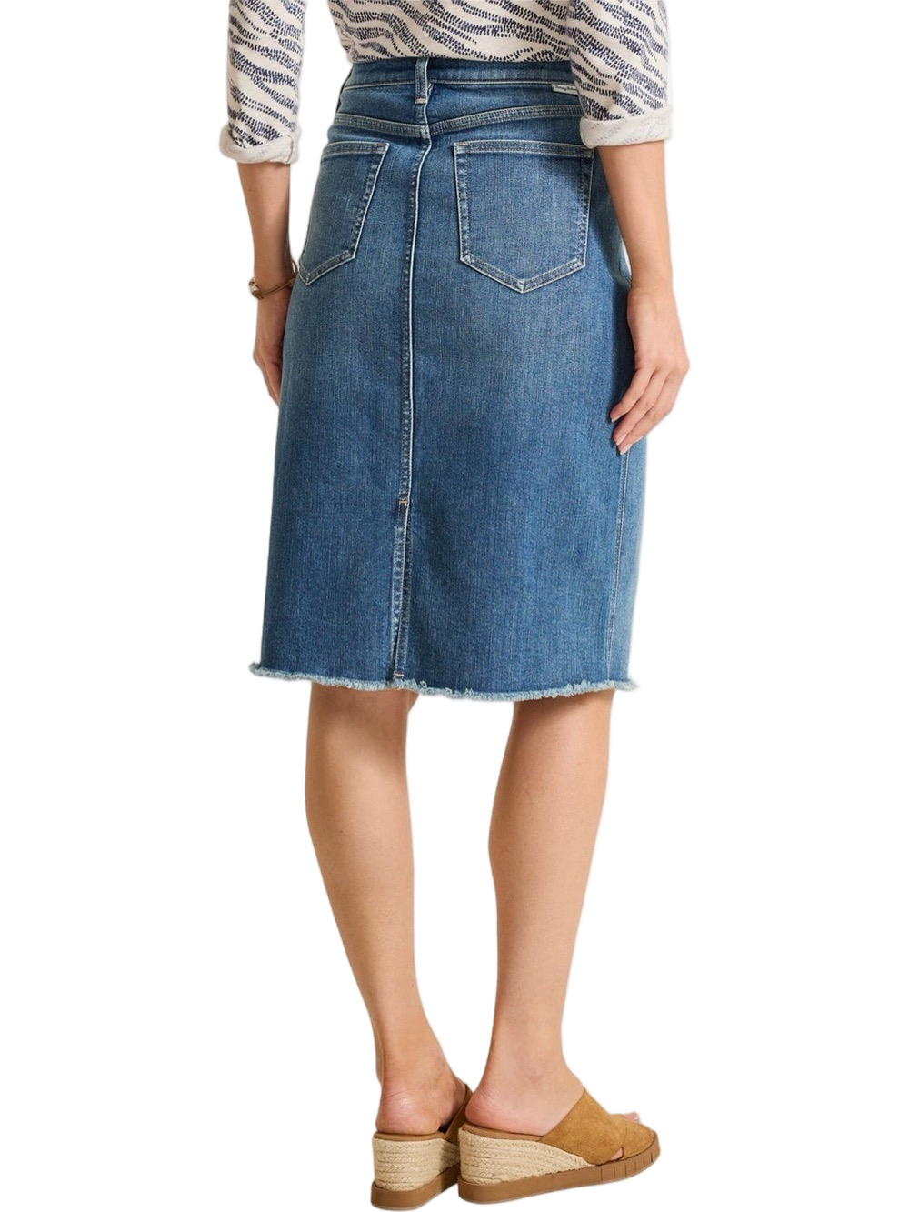 Tommy Bahama Fray Hem Blue Denim Knee Length Midi Skirt - Size 8, NWT